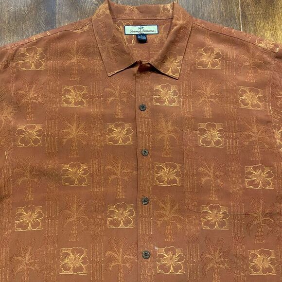 Tommy Bahama Casual Button Front Silk Rust Orange Hawaiian Shirt Men's Size L - Picture 2 of 8